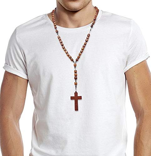 Wooden Beads Rosary Necklace With Cross